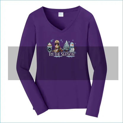 Afghan Tis The Season Winter Port & Company® Ladies Long Sleeve Fan Favorite™ V-Neck Tee LPC450VLS - WagALotBowWow