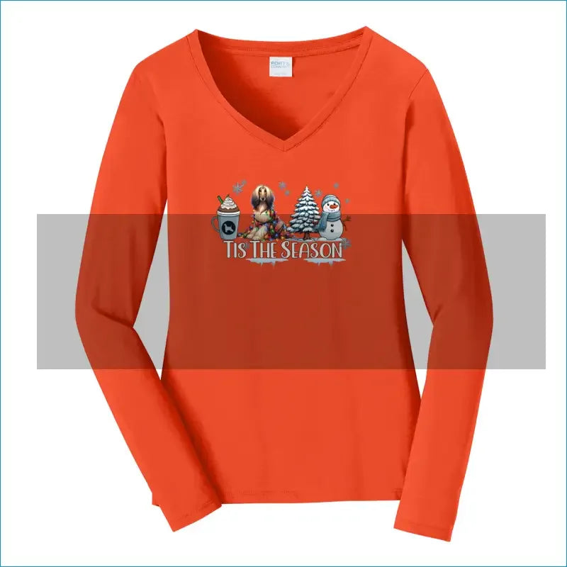 Afghan Tis The Season Winter Port & Company® Ladies Long Sleeve Fan Favorite™ V-Neck Tee LPC450VLS - WagALotBowWow