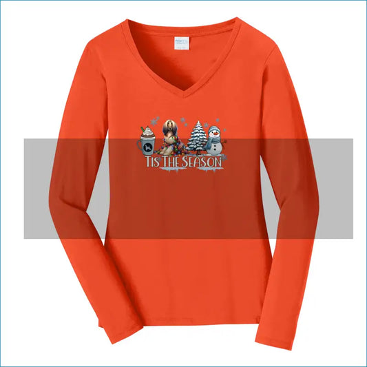 Afghan Tis The Season Winter Port & Company® Ladies Long Sleeve Fan Favorite™ V-Neck Tee LPC450VLS - WagALotBowWow