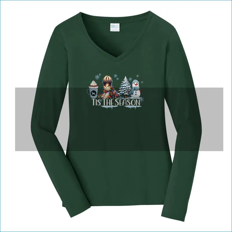 Afghan Tis The Season Winter Port & Company® Ladies Long Sleeve Fan Favorite™ V-Neck Tee LPC450VLS - WagALotBowWow