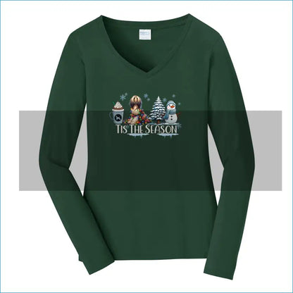 Afghan Tis The Season Winter Port & Company® Ladies Long Sleeve Fan Favorite™ V-Neck Tee LPC450VLS - WagALotBowWow