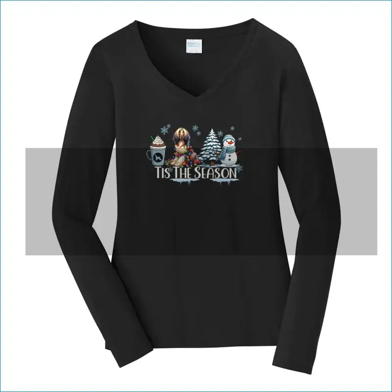Afghan Tis The Season Winter Port & Company® Ladies Long Sleeve Fan Favorite™ V-Neck Tee LPC450VLS - WagALotBowWow