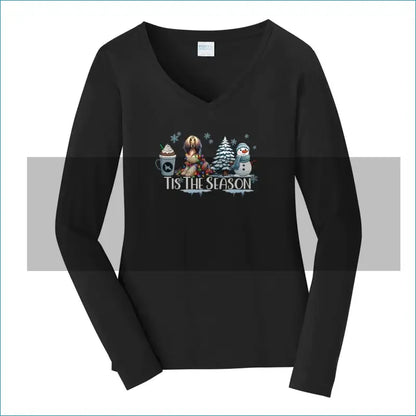 Afghan Tis The Season Winter Port & Company® Ladies Long Sleeve Fan Favorite™ V-Neck Tee LPC450VLS - WagALotBowWow