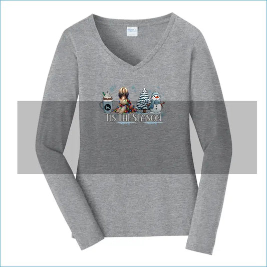 Afghan Tis The Season Winter Port & Company® Ladies Long Sleeve Fan Favorite™ V-Neck Tee LPC450VLS - WagALotBowWow