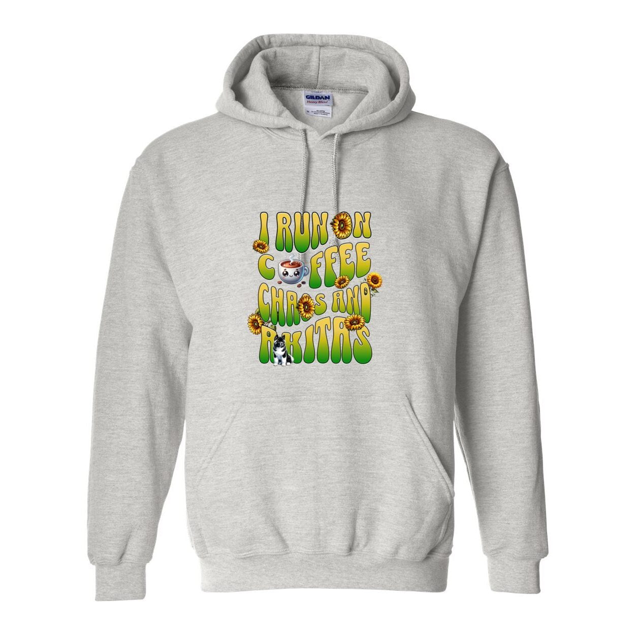 Coffee Chaos & Akita Green Yelllow Heavy Blend Hooded Sweatshirt - WagALotBowWow