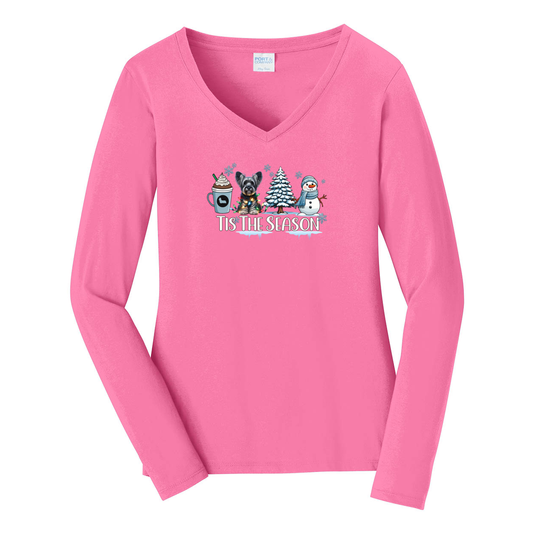 Skye Terrier Tis The Season Winter Port & Company® Ladies Long Sleeve Fan Favorite™ V-Neck Tee LPC450VLS - WagALotBowWow