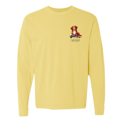River Maze Scent Garment Dyed Heavyweight Ringspun Long Sleeve T-Shirt - WagALotBowWow