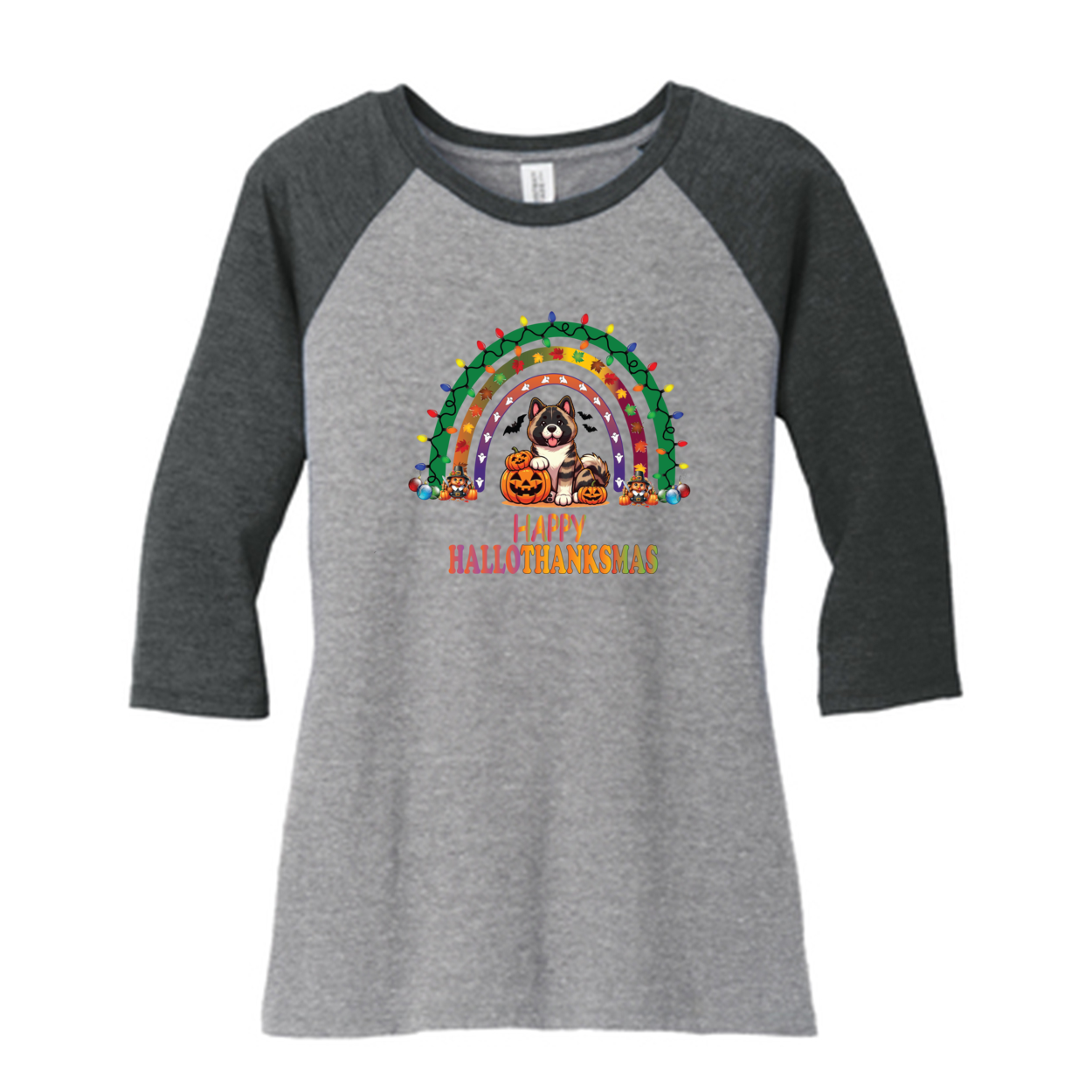 Akita HalloThanksMas District ® Women’s Perfect Tri ® 3/4-Sleeve Raglan - WagALotBowWow