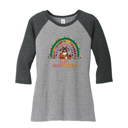 Akita HalloThanksMas District ® Women’s Perfect Tri ® 3/4-Sleeve Raglan - WagALotBowWow