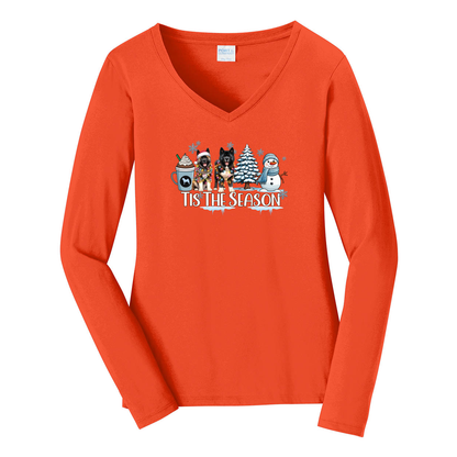 Akita Tis The Season Winter Port & Company® Ladies Long Sleeve Fan Favorite™ V-Neck Tee LPC450VLS - WagALotBowWow