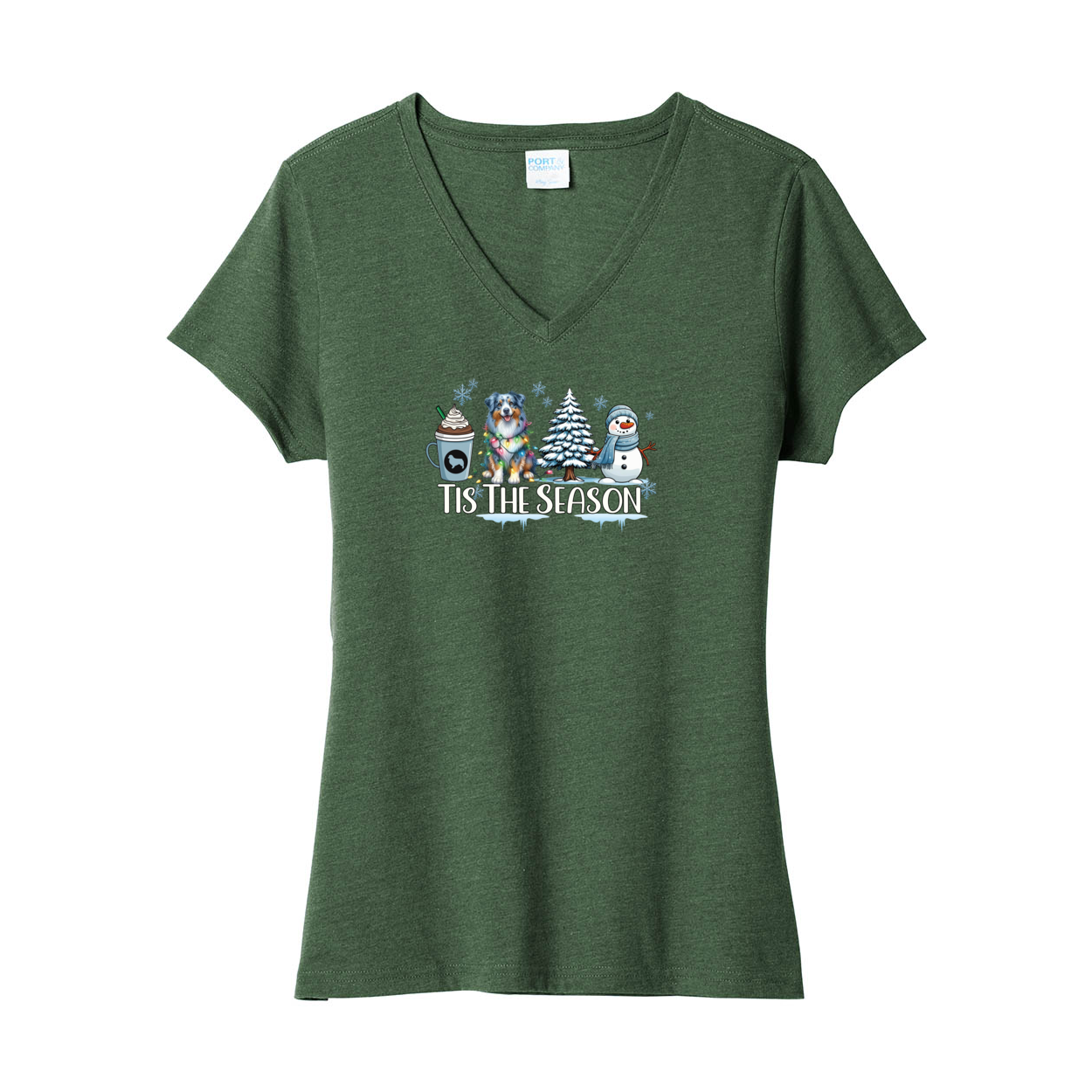 Blue Merle Australian Shepherd Winter V-Neck Tee SS - WagALotBowWow
