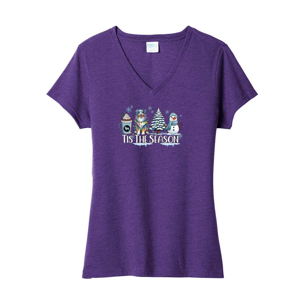 Blue Merle Australian Shepherd Winter V-Neck Tee SS - WagALotBowWow
