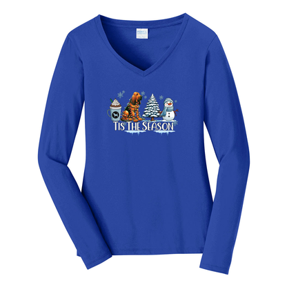 Bloodhound Tis The Season Winter Port & Company® Ladies Long Sleeve Fan Favorite™ V-Neck Tee LPC450VLS - WagALotBowWow