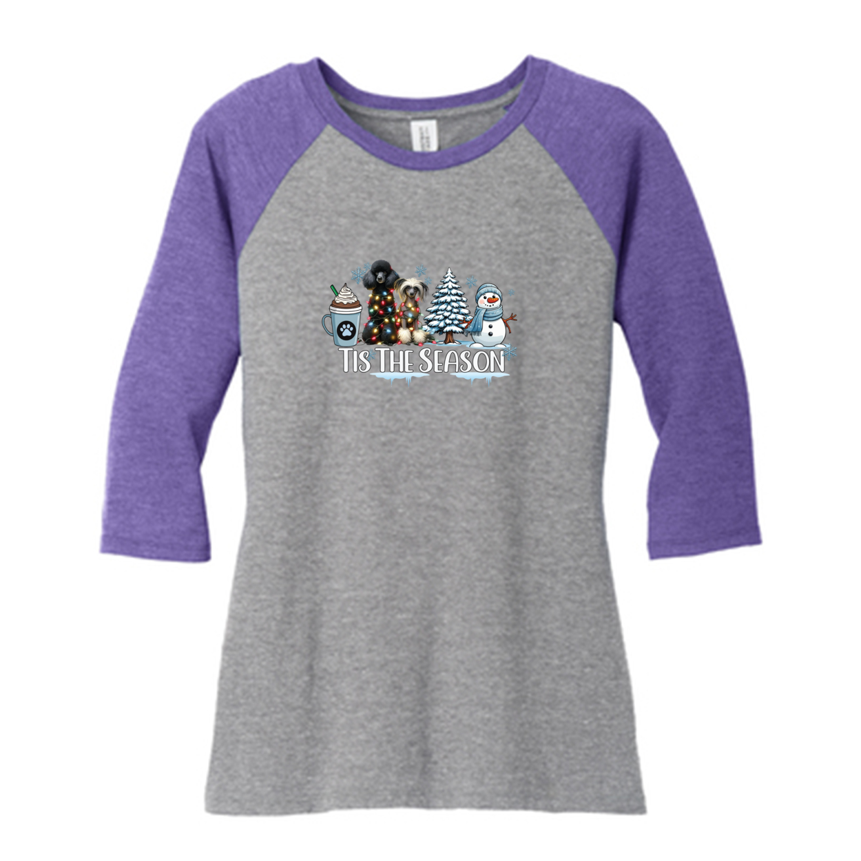 Poodle & CC Tis The Season Winter DM136L District ® Women’s Perfect Tri ® 3/4-Sleeve Raglan - WagALotBowWow