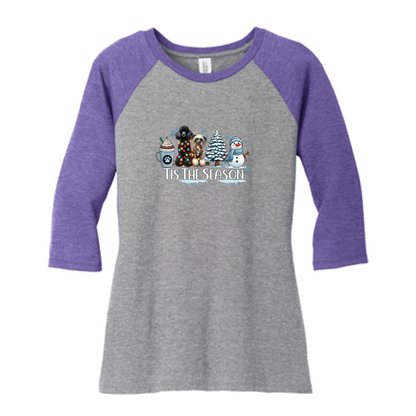 Poodle & CC Tis The Season Winter DM136L District ® Women’s Perfect Tri ® 3/4-Sleeve Raglan - WagALotBowWow