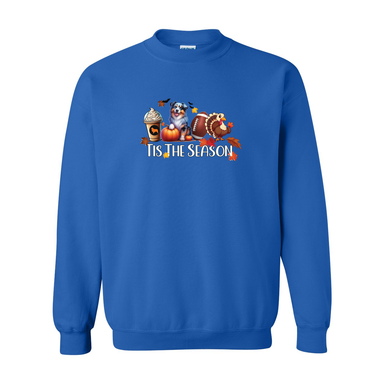 Blue Merle Aussie Tis The Season Fall Heavy Blend Crewneck Sweatshirt - WagALotBowWow