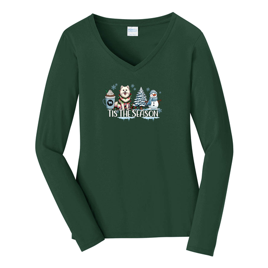 Am Eskimo Tis The Season Winter Port & Company® Ladies Long Sleeve Fan Favorite™ V-Neck Tee LPC450VLS - WagALotBowWow
