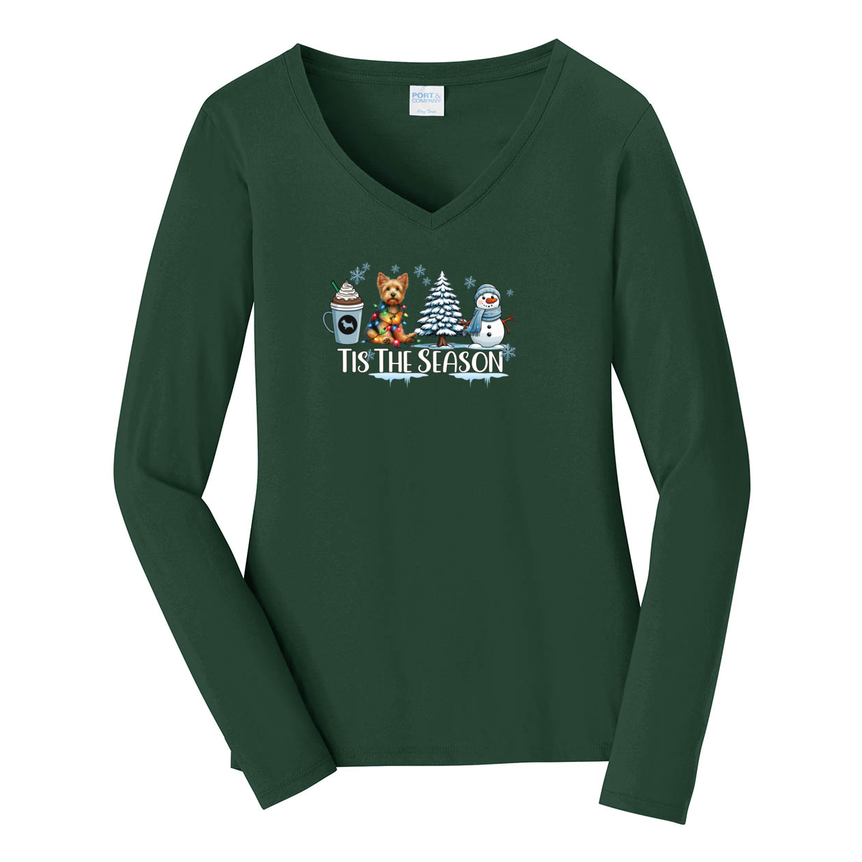 Australian Terrier Tis The Season Winter Port & Company® Ladies Long Sleeve Fan Favorite™ V-Neck Tee LPC450VLS - WagALotBowWow