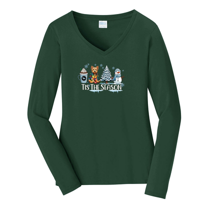 Australian Terrier Tis The Season Winter Port & Company® Ladies Long Sleeve Fan Favorite™ V-Neck Tee LPC450VLS - WagALotBowWow