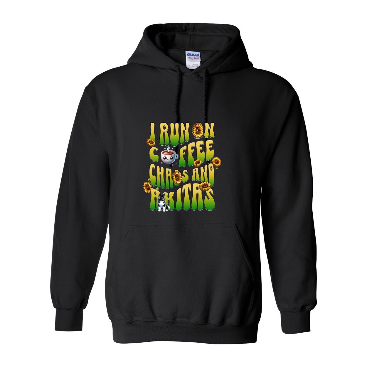 Coffee Chaos & Akita Green Yelllow Heavy Blend Hooded Sweatshirt - WagALotBowWow