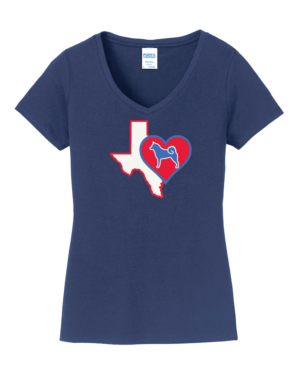 Texas Heart Akita LPC450V Port & Company® Ladies Fan Favorite™ V-Neck Tee - WagALotBowWow