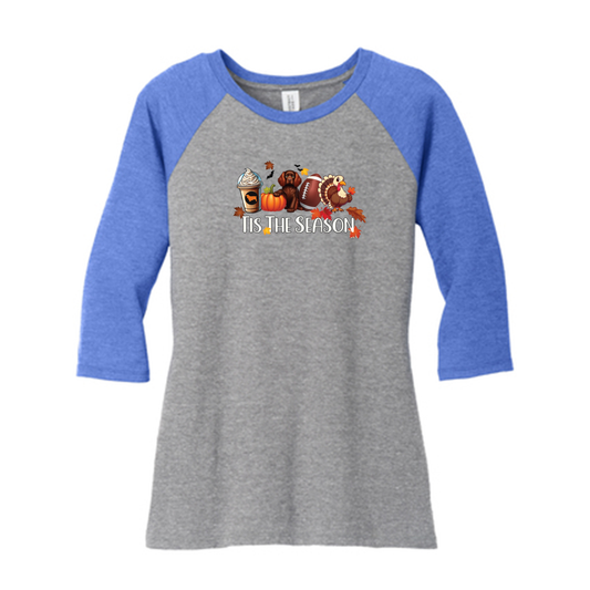 Sussex Tis The Season Fall DM136L District ® Women’s Perfect Tri ® 3/4-Sleeve Raglan - WagALotBowWow