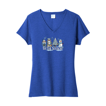 Blue Merle Australian Shepherd Winter V-Neck Tee SS - WagALotBowWow