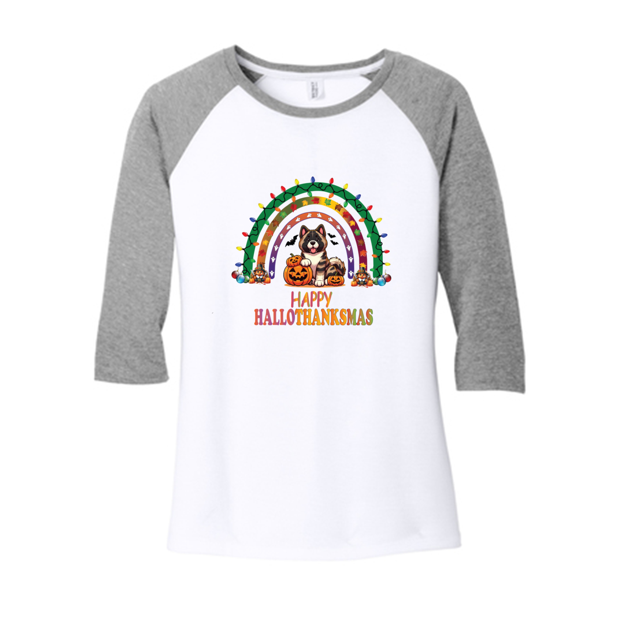 Akita HalloThanksMas District ® Women’s Perfect Tri ® 3/4-Sleeve Raglan - WagALotBowWow
