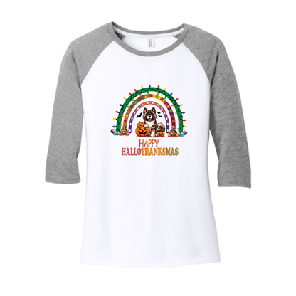 Akita HalloThanksMas District ® Women’s Perfect Tri ® 3/4-Sleeve Raglan - WagALotBowWow
