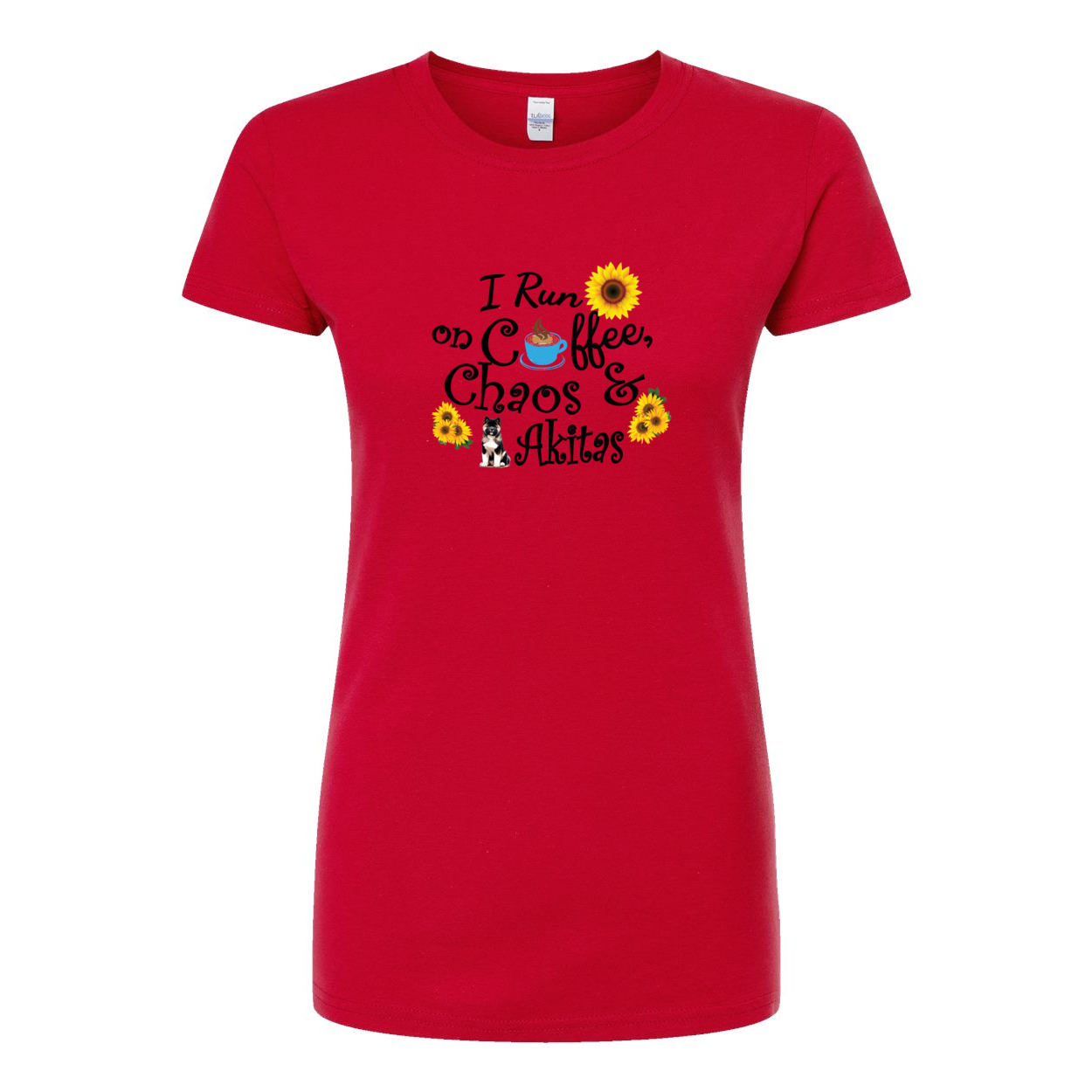 Chaos Akita Sunflower Women's Slim Fit Fine Jersey T-Shirt Black - WagALotBowWow
