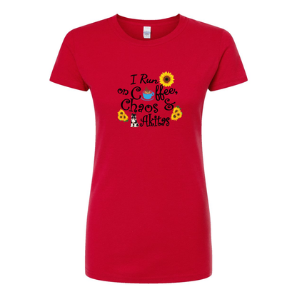 Chaos Akita Sunflower Women's Slim Fit Fine Jersey T-Shirt Black - WagALotBowWow
