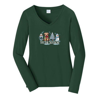 Glen of Imaal Terrier Tis The Season Winter Port & Company® Ladies Long Sleeve Fan Favorite™ V-Neck Tee LPC450VLS - WagALotBowWow