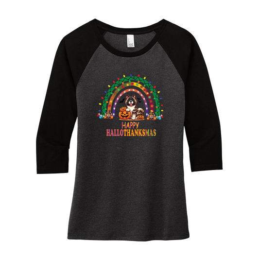 Akita HalloThanksMas District ® Women’s Perfect Tri ® 3/4-Sleeve Raglan - WagALotBowWow