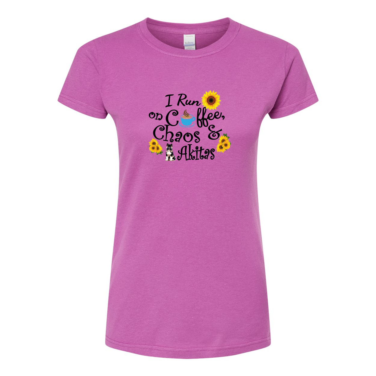 Chaos Akita Sunflower Women's Slim Fit Fine Jersey T-Shirt Black - WagALotBowWow