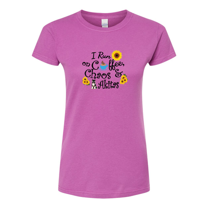 Chaos Akita Sunflower Women's Slim Fit Fine Jersey T-Shirt Black - WagALotBowWow