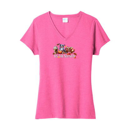 Blue Merle Aussie Tis The Season Fall V-Neck Tee SS - WagALotBowWow