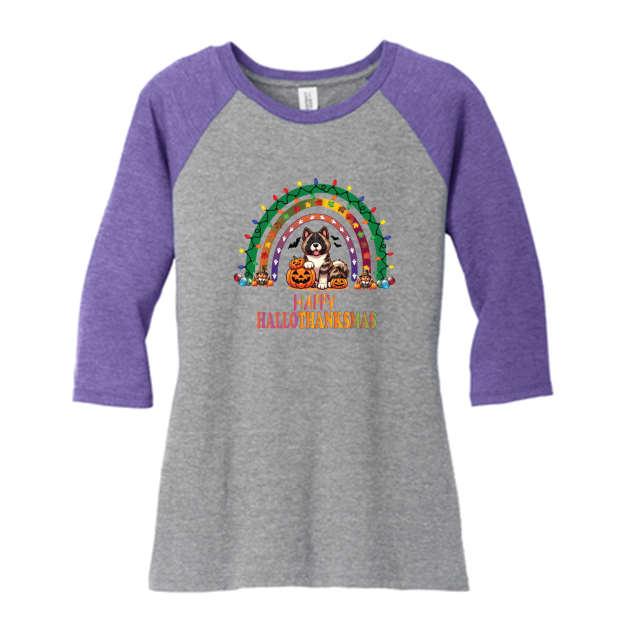 Akita HalloThanksMas District ® Women’s Perfect Tri ® 3/4-Sleeve Raglan - WagALotBowWow