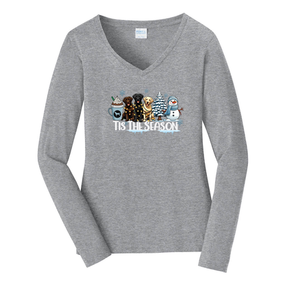 Labrador Tis The Season Winter Port & Company® Ladies Long Sleeve Fan Favorite™ V-Neck Tee LPC450VLS - WagALotBowWow