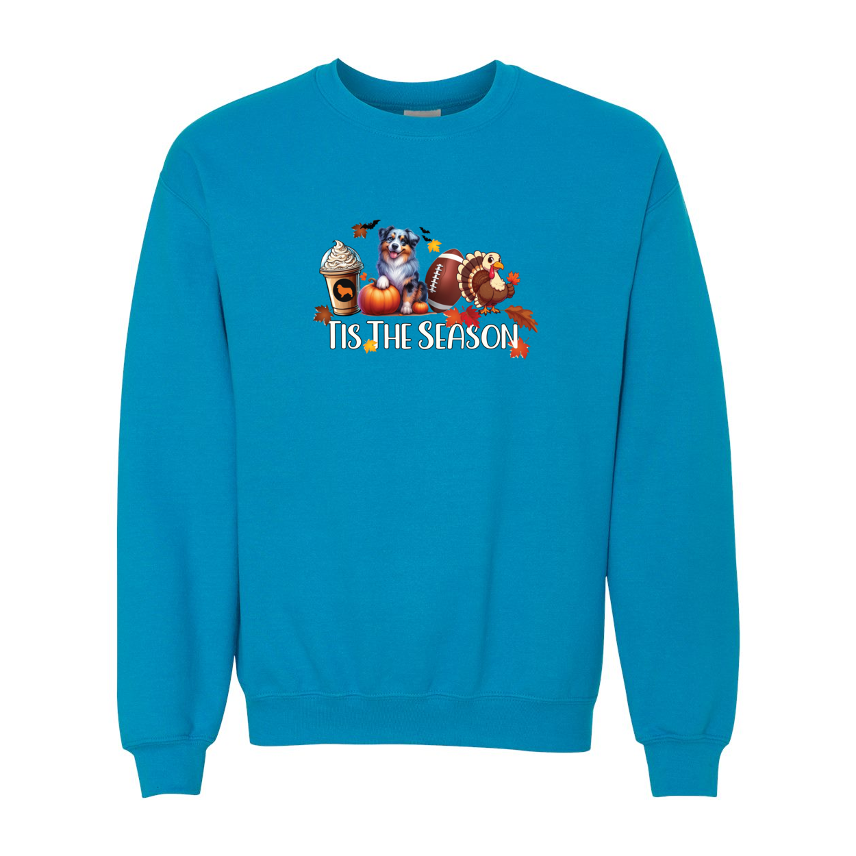 Blue Merle Aussie Tis The Season Fall Heavy Blend Crewneck Sweatshirt - WagALotBowWow