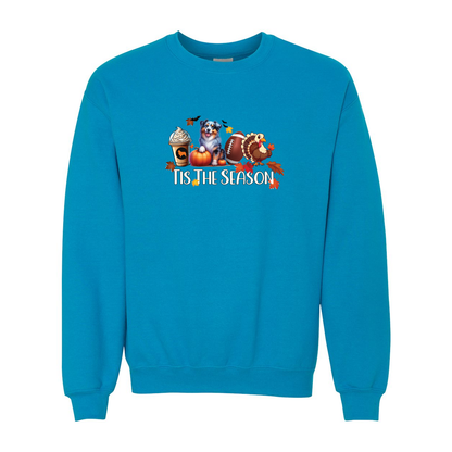Blue Merle Aussie Tis The Season Fall Heavy Blend Crewneck Sweatshirt - WagALotBowWow