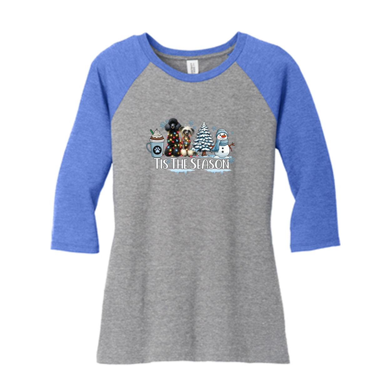 Poodle & CC Tis The Season Winter DM136L District ® Women’s Perfect Tri ® 3/4-Sleeve Raglan - WagALotBowWow