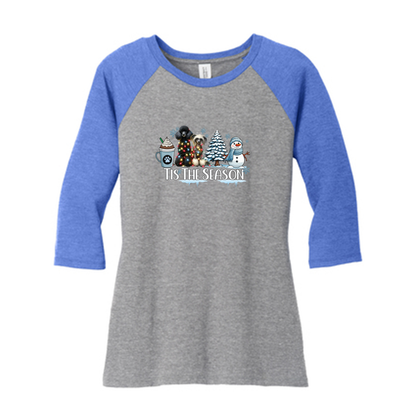 Poodle & CC Tis The Season Winter DM136L District ® Women’s Perfect Tri ® 3/4-Sleeve Raglan - WagALotBowWow