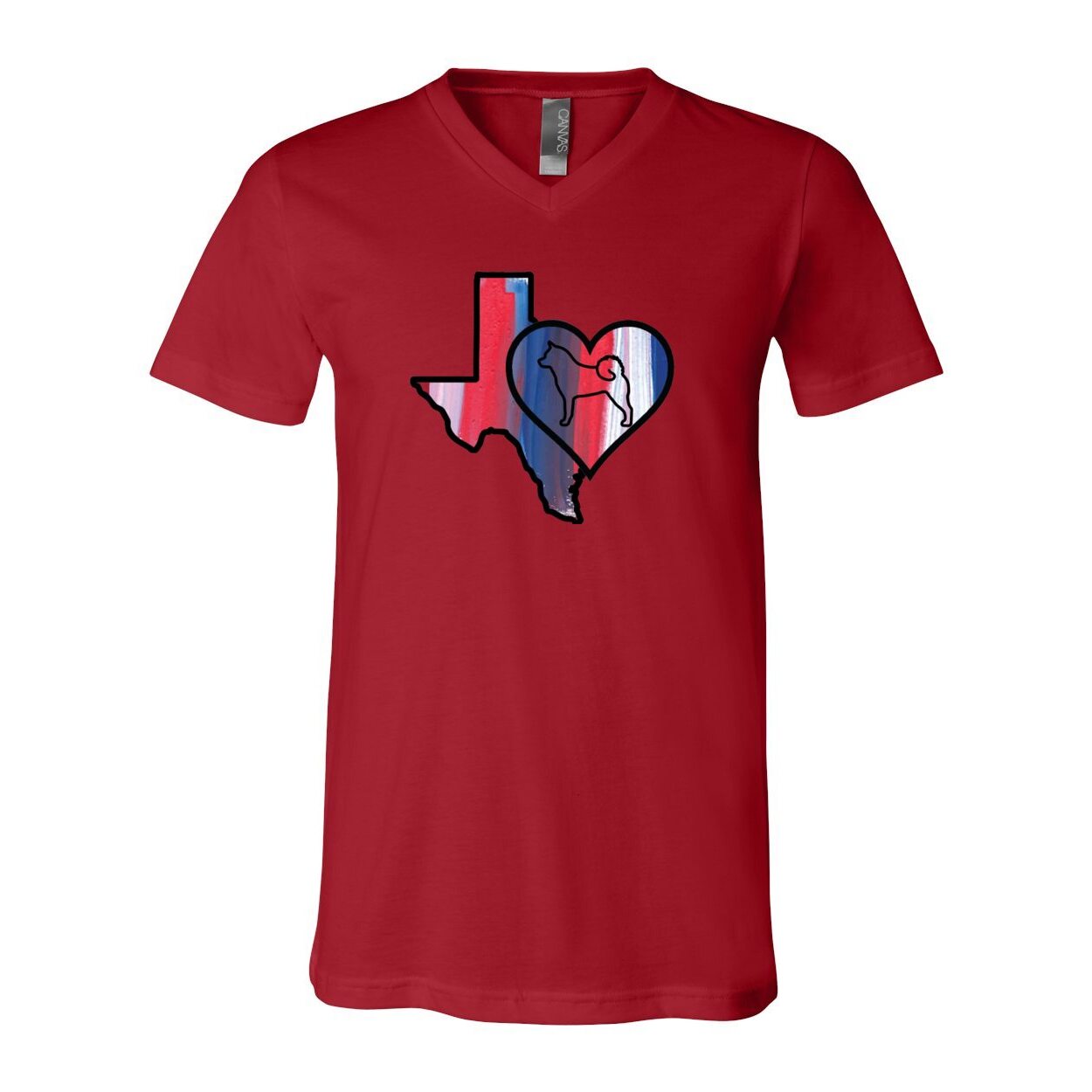 Texas Heart Akita Unisex Short Sleeve V-Neck Jersey Tee - WagALotBowWow
