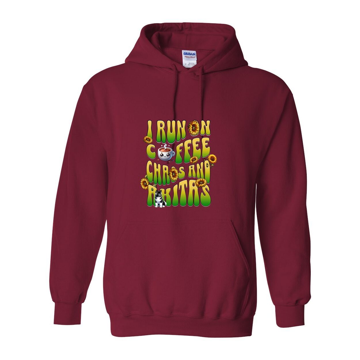 Coffee Chaos & Akita Green Yelllow Heavy Blend Hooded Sweatshirt - WagALotBowWow
