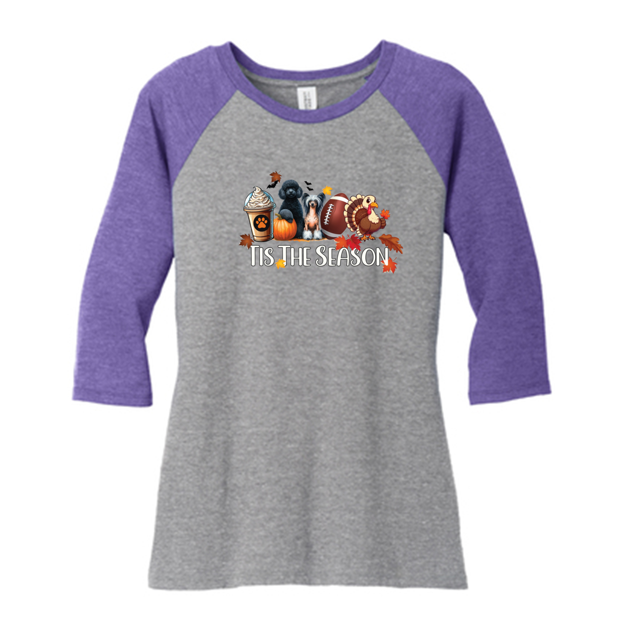 Poodle & CC Tis The Season Fall DM136L District ® Women’s Perfect Tri ® 3/4-Sleeve Raglan - WagALotBowWow