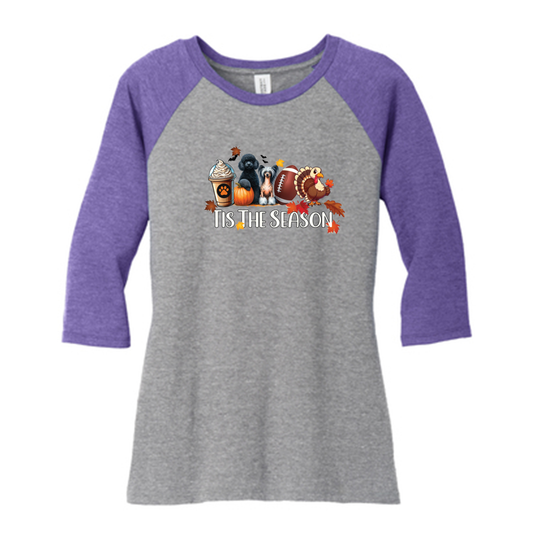 Poodle & CC Tis The Season Fall DM136L District ® Women’s Perfect Tri ® 3/4-Sleeve Raglan - WagALotBowWow