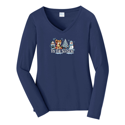 Russian Toy Tis The Season Winter Ladies Long Sleeve V-Neck Tee - WagALotBowWow