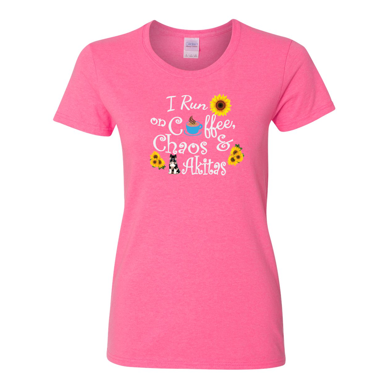 Chaos Akita Sunflower White Ladies SS T-Shirt - WagALotBowWow