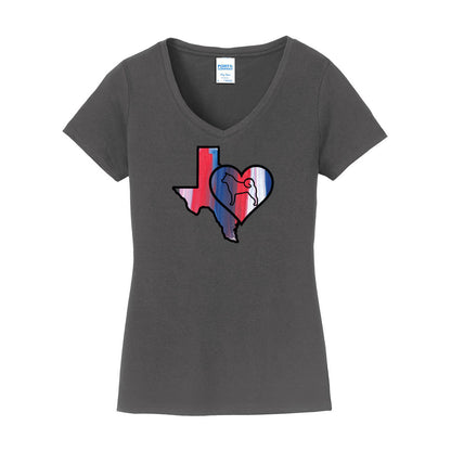 Texas Heart Akita LPC450V Port & Company® Ladies Fan Favorite™ V-Neck Tee - WagALotBowWow