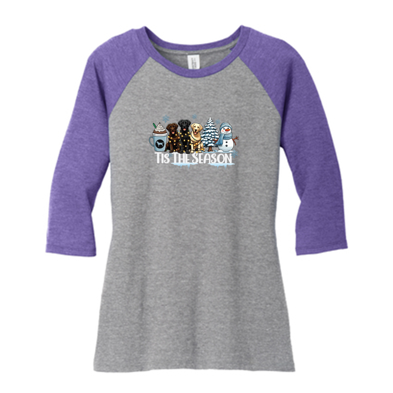 Labrador Tis The Season Winter DM136L District ® Women’s Perfect Tri ® 3/4-Sleeve Raglan - WagALotBowWow